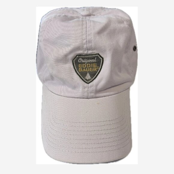 Eddie Bauer Baseball Cap Hat 100% Cotton Size Adjustable Beige 6 Panel Eyelets - Picture 1 of 5